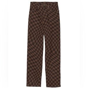 H&M Divided checkered Print Brown 90s Style Straight High Waist wide leg Jeans